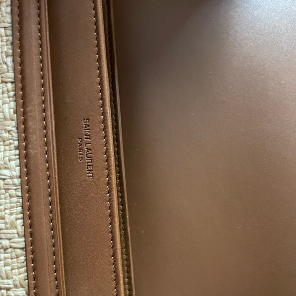 Saint Laurent Straw & Brown Leather Shoulder Bag - Picture 5 of 9